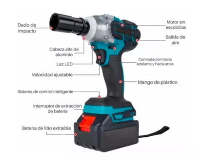 Llave Impacto Inalambrico 2 Baterias Brocas Desatornillador - Imagen 5
