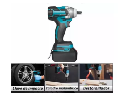 Llave Impacto Inalambrico 2 Baterias Brocas Desatornillador - Imagen 4